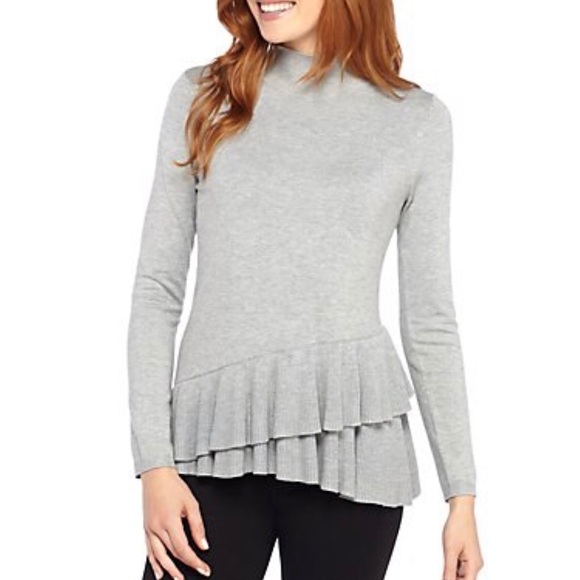 The Limited Mock Neck Ruffle Layer Hem Sweater {L} - Picture 1 of 8